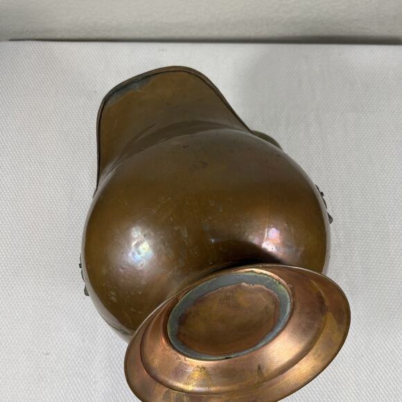 Vintage Copper And Brass Coal/Ash Scuttle W/ Porcelain Handles - Picture 9 of 11